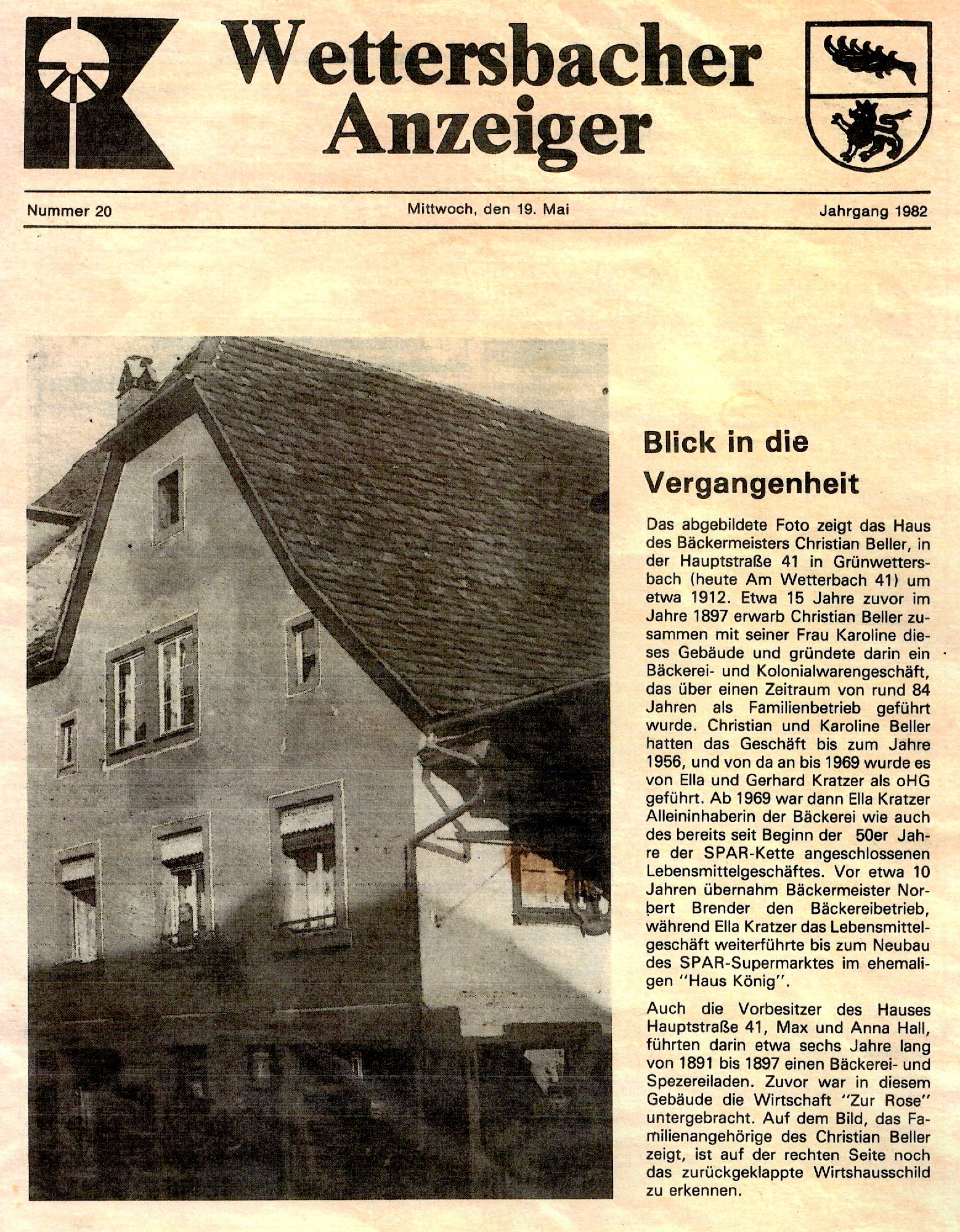 Die Geschichte der Bäckerei Beller und Spar-Markt Kratzer in Grünwettersbach Die Geschichte der Bäckerei Beller und Spar-Markt Kratzer in Grünwettersbach