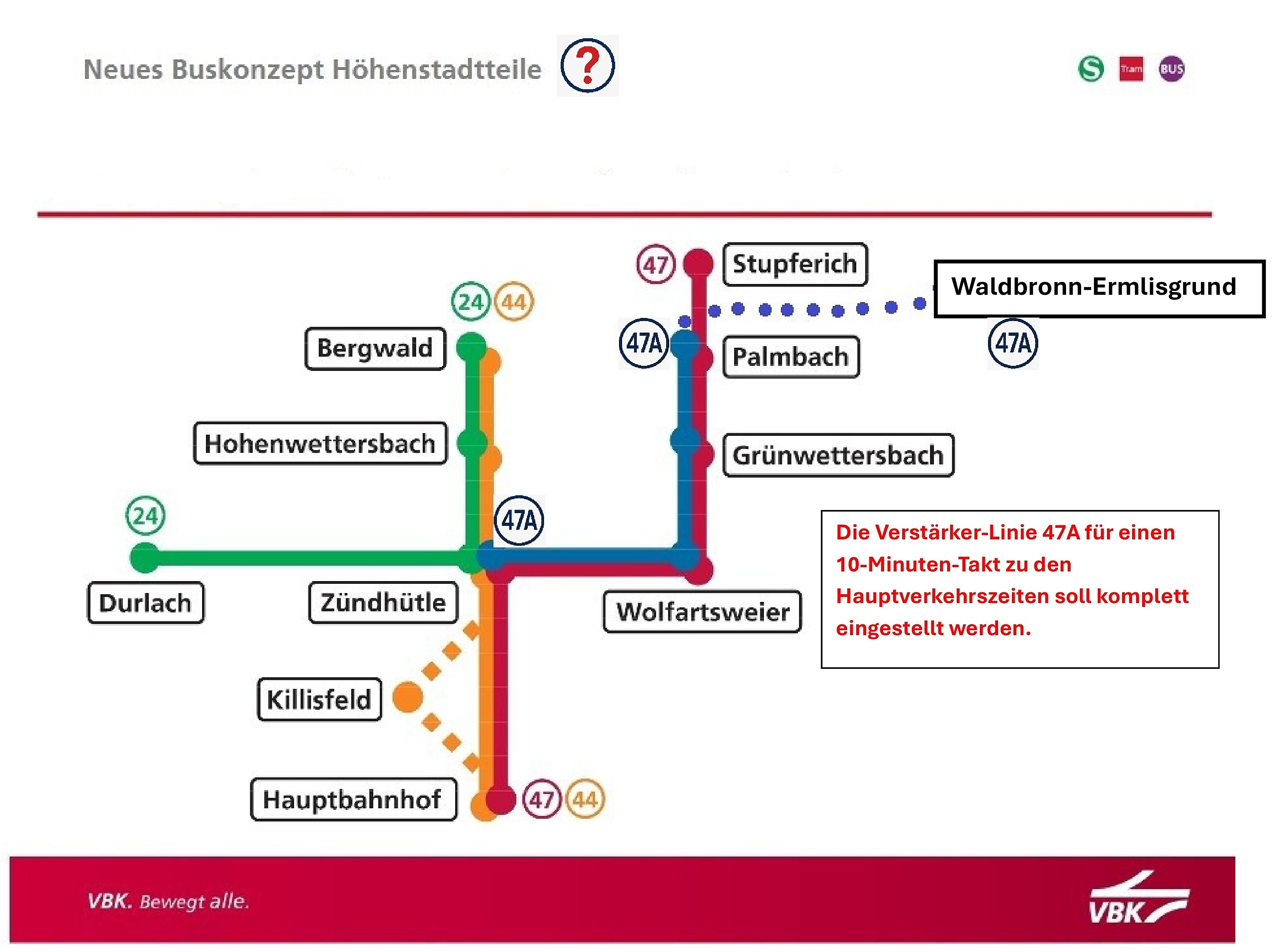 Buslinie 47A: Zündhütle - Wolfartsweier - Grünwettersbach - Palmbach - Waldbronn-Ermlisgrund